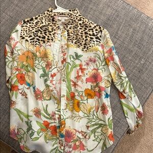 Johnny Was Multicolor Floral and Leopard Blouse